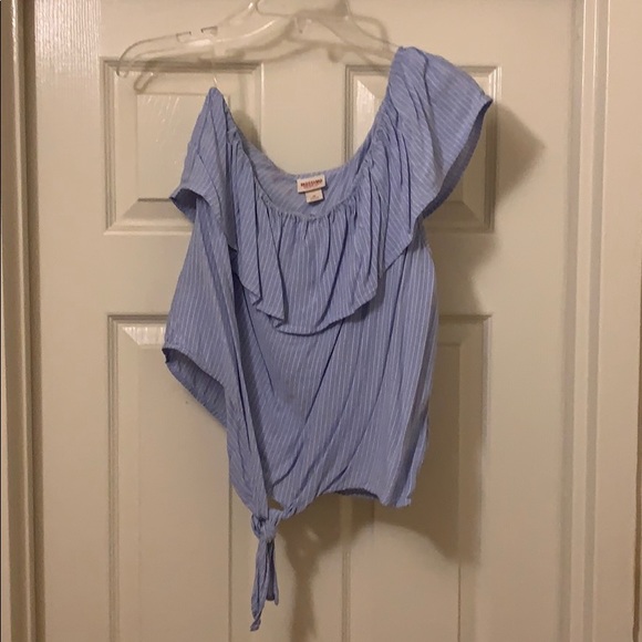 Mossimo blue and white one shoulder top - Picture 2 of 6